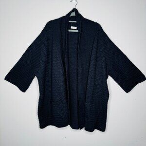 Garnet Hill Oversized Cashmere Kimono Black Knit Sweater Cardigan Womens L 45896